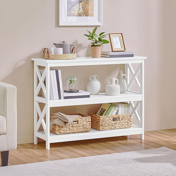 Yaheetech Console Table with 3 Storage Shelves, Entryway Table Sofa Side Table Narrow Long Bookshelf for Hallway Living Room, Accent Furniture, White