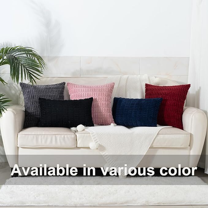 Set of 2 Corduroy Decorative Throw Pillow Covers 12x20 Inch Soft Boho Striped Couch Pillow Covers for Sofa Modern Farmhouse Neutral Home Decor Living Room Bed Dark Grey