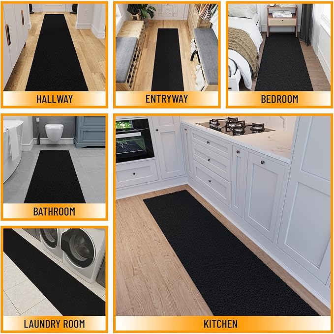Ottomanson 2' x 20' Shaggy Runner Rug - Plush & Cozy Non-Slip Carpet for Bedroom, Living Room, Bathroom & Entryway - Durable & High-Traffic Friendly for Hallways & Dorms, Black