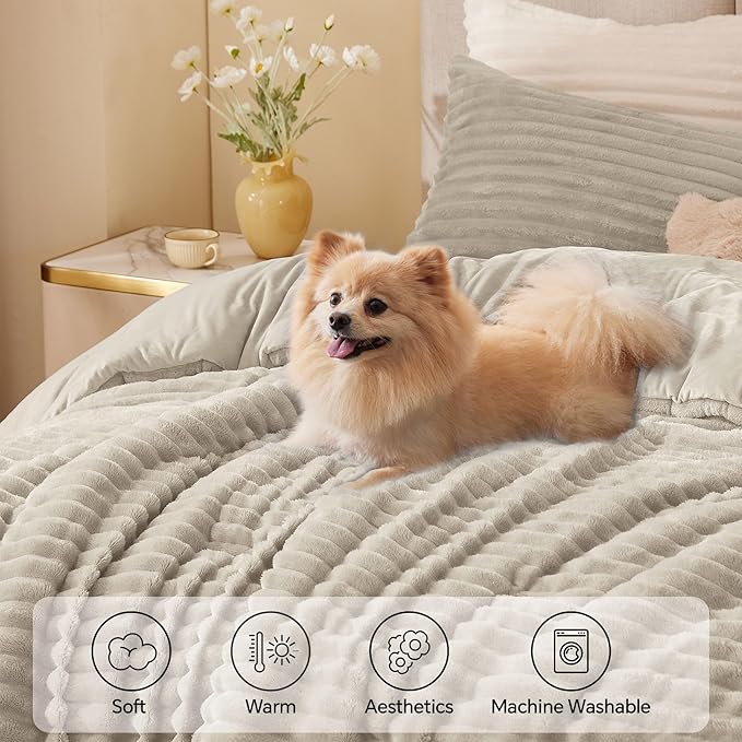 BEDELITE Fleece Twin Comforter Set -Super Soft & Warm Fluffy Linen Bedding, Luxury Fuzzy Heavy Bed Set for Winter with 1 Pillow case