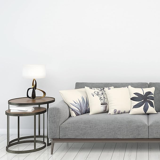Ambesonne Botanical Throw Pillow Cushion Case Pack of 4, Minimalist Watercolor Painting Leaves Agave Branches Plant in a Pot, Modern Accent Double-Sided Digital Printing, 18", Purpleblue and Dimgray