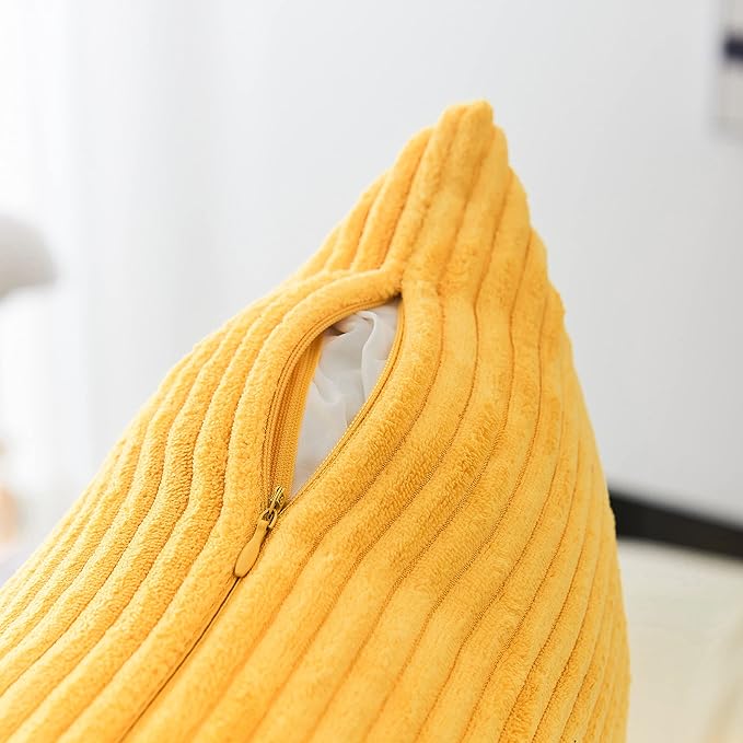 Home Brilliant 12 x 20 Pillow Cover Rectangle Striped Corduroy Velvet Rectangular Throw Pillow Cover for Chair Mustard Yellow Spring Fall Winter Decor, 30 x 50cm(12x20 inch), Sunflower Yellow