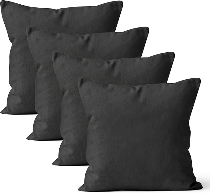 Encasa XO Throw Pillow Covers 16x16 in Set of 4 Charcoal Grey | No Inserts | Cotton Pillow Covers for Living Room, Bed, Sofa, Couch | Decorative Cushion Covers with Improved Zipper