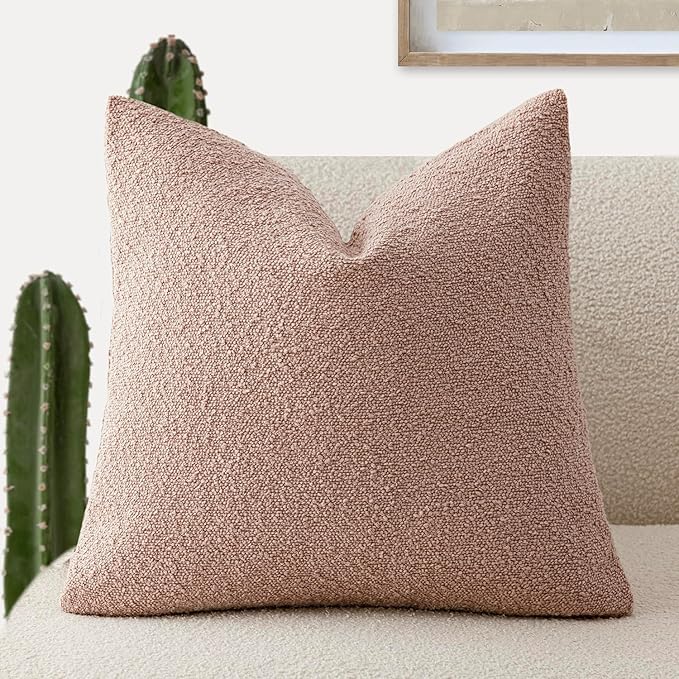 Foindtower Decorative Textured Boucle Throw Pillow Covers Accent Solid Pillow Cases Neutral Soft Cozy Couch Cushion Case for Chair Sofa Bedroom Living Room Home Decor 26x26 Inch,1PC,Light Pink