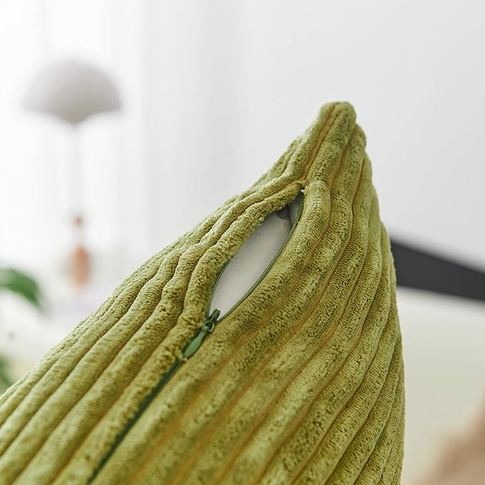 Home Brilliant Euro Spring Pillow Cover 26x26 Striped Textured Green Velvet Pillow Corduroy Decorative Europe Sham Throw Pillow for Couch Decor, (66x66 cm, 26 inch), Grass Green