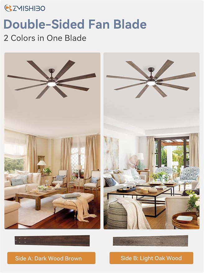 ZMISHIBO 80 Inch Oil Rubbed Bronze Ceiling Fans with Lights and Remote, Indoor/Outdoor Farmhouse Ceiling Fan for Living Room Patio, 6 Speed Reversible Quiet DC Motor, 3CCT, Dual Finish Blades
