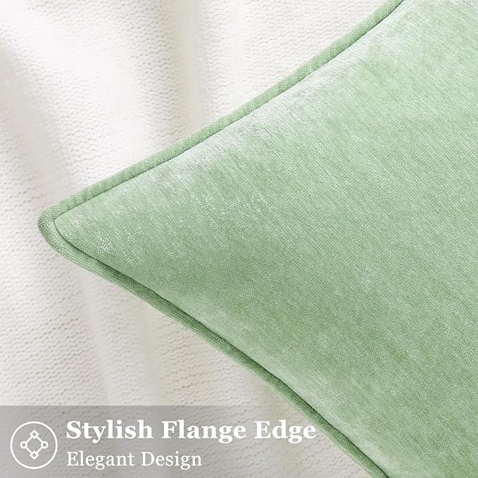 decorUhome Couch Throw Pillow Covers 26x26 Set of 2, Decorative Soft Euro Neutral Chenille Pillow Covers with Elegant Design for Sofa Bed Living Room Home Decor, Sage Green