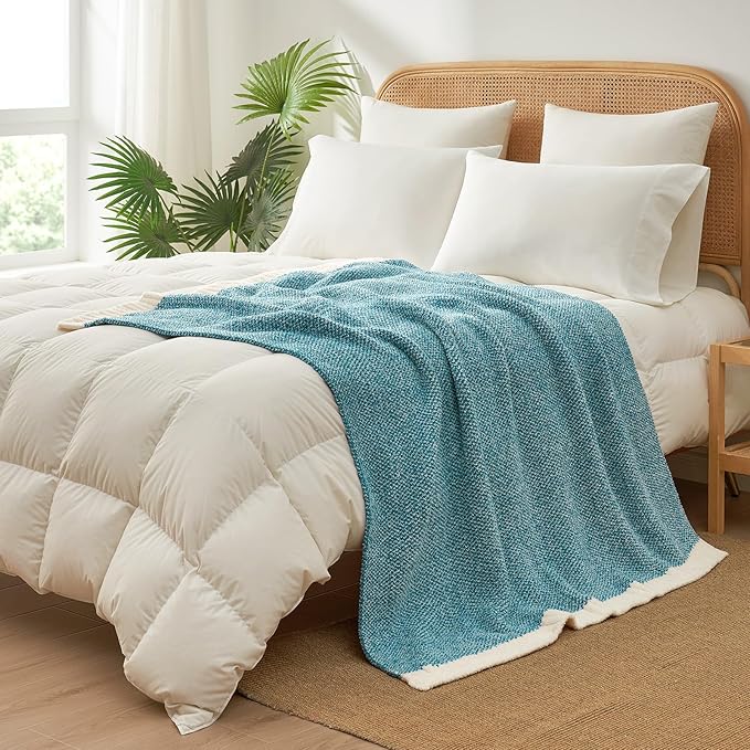 Snuggle Sac Teal Throw Blankets for Couch, Super Soft Warm Blankets Cozy Knit Fuzzy Plush Lightweight Throws for Sofa, Bed, Living Room, Heather Teal, 50x60 inches