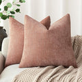 Foindtower Pack of 2 Textured Chenille Throw Decorative Pillow Covers Square Accent Solid Cushion Cover Neutral Farmhouse Pillow Case for Couch Sofa Bedroom Living Room 26x26 Inch,Dusty Pink