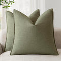 Foindtower Pack of 2, Decorative Linen Soild Throw Pillow Covers Soft Accent Cushion Case Farmhouse Neutral Pillowcase for Chair Couch Sofa Bedroom Living Room Home Decor 24x24 Inch Olive Branch Green