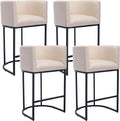 Modern Counter Height Linen Upholstered Bar Stools Set of 4, 29" Kitchen Counter Island Stools Bar Chairs with Black Metal Frame for Kitchen Island, Cream