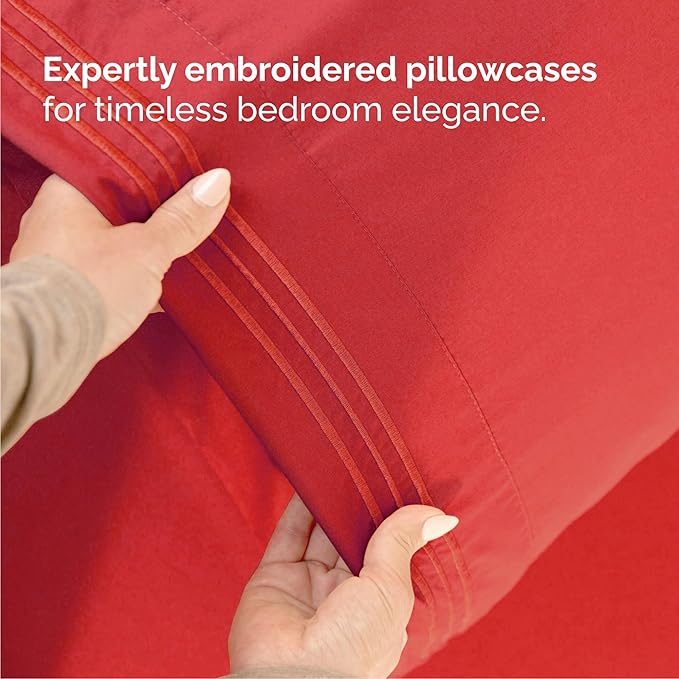 Cal King Size 4 Piece Sheet Set - Comfy Breathable & Cooling Bed Sheets Set - Hotel Luxury Bedding for Women, Men, Kids, Teens, Boys & Girls - Deep Pockets, Ultra-Soft, Wrinkle Free - Oeko-Tex - Red