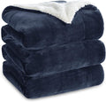 Bedsure GentleSoft Sherpa Fleece Blankets Queen Size for Bed - Thick and Warm Throw for Women and Men, Soft Fuzzy Plush Queen Blanket for Winter, Navy, 90x90 Inches