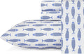 Nautica - Twin Sheets, Cotton Percale Bedding Set, Fully Elasticized, Ideal Dorm Essentials (Woodblock Fish Blue, Twin)