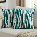 FUTEI Green Decorative Throw Pillow Covers 18x18 Inch Set of 2, Soft Tie-Dye Faux Rabbit Fur Striped Texture Cushion Case, Modern Home Decor for Couch Bed Living Room