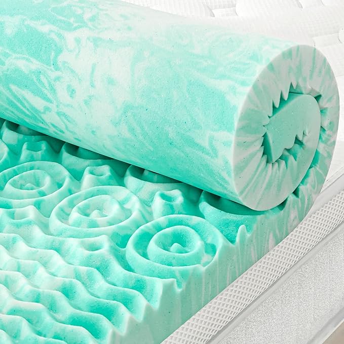 SINWEEK Mattress Topper Memory Foam Mattress Topper 1.5 Inch Queen Soft Mattress Pad for Pressure Relief, 5-Zone Design, CertiPUR-US Certified, Green