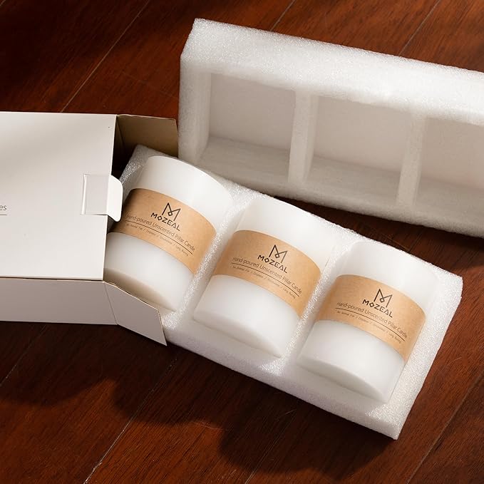 MOZEAL 3" x 4" Hand-Poured Unscented Candle,Dripless Pillar Candle Set of 3,Long Clean Burning,Approx 72 Hours Burn Time,Rustic Country Style,Wedding,Dinner,Christmas and Home Decor,Gold