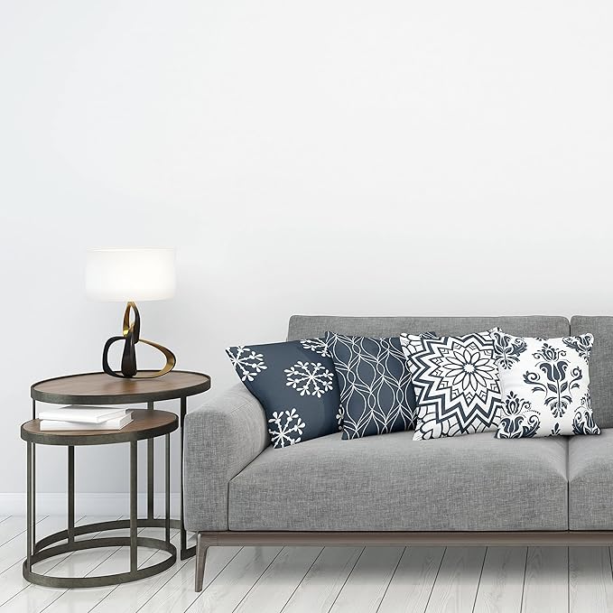 Ambesonne Retro Throw Pillow Cushion Case Pack of 4, Trellis Grid Medieval Floral Damask Mandala Flower Ornament in Modern Monochrome, Modern Accent Double-Sided Digital Printing, 24", Dark Slate Blue