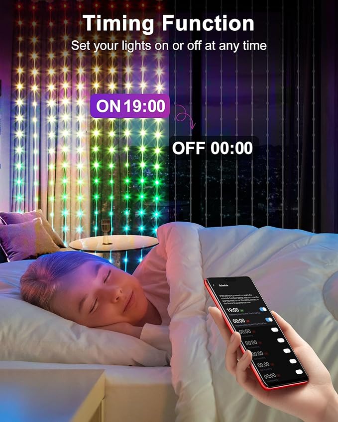 Brightown Smart Curtain String Lights App Controlled - 900 LED DIY Hanging Fairy Light Pattern and Text Programmable, Music Sync with Remote, Waterproof Smart Valentine's Party Lights Indoor Use