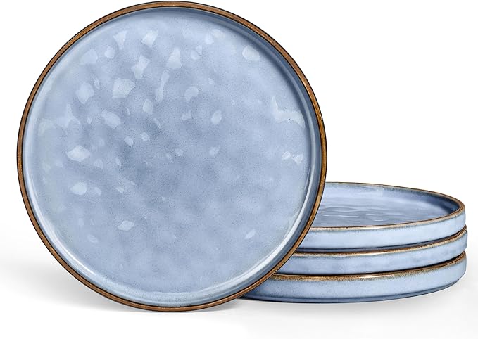 LIANYU Ceramic Dinner Plates Set for 4, 7.9In Porcelain Kitchen Salad Dessert Serving Dishes Set, Modern Round Stoneware Dinnerware Appetizer Plates, Scratch Resistant & Microwavable, Serenity Blue