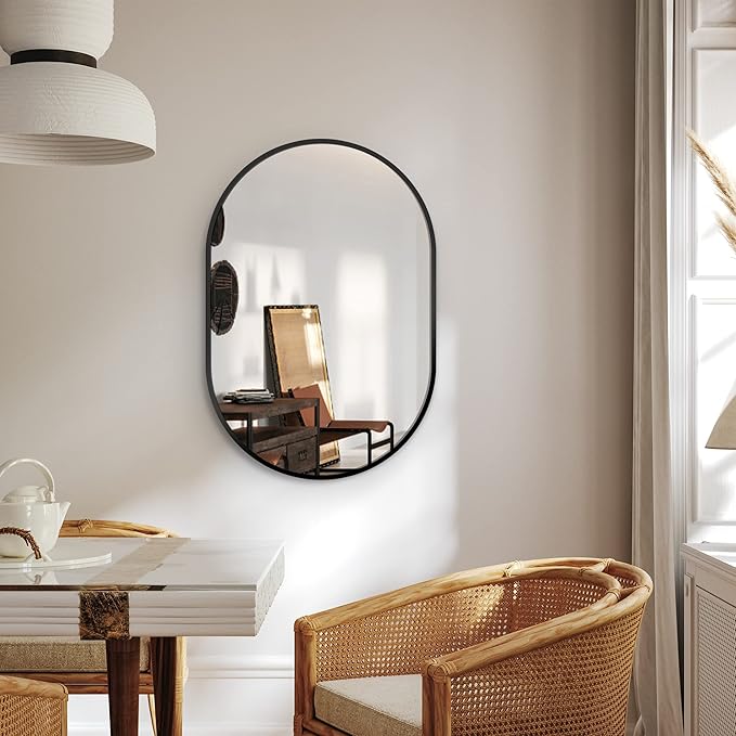 Bathroom Mirror for Wall,30''x20'',Black Oval Mirror for Bedroom Entryway Bathroom, Metal Framed Vanity Mirror(30''x20'',Black)