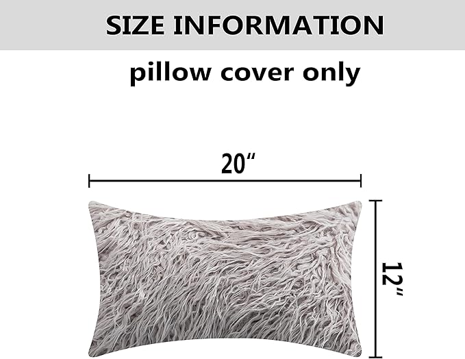 Home Brilliant Lumbar Pillow Cover Decorative Faux Fur Oblong Fuzzy Throw Pillow Covers for Couch Sofa Bed, 12x20inches, 30 x 50cm, Set of 2, Light Grey