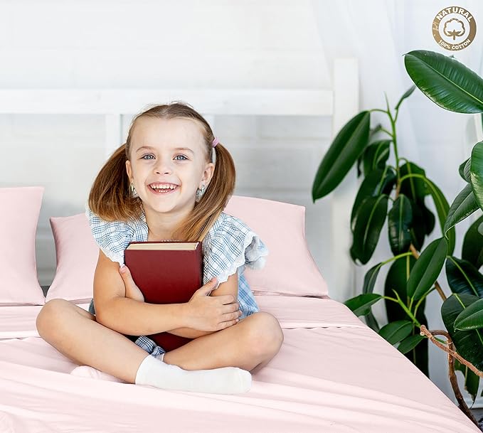 400 Thread Count 100% American Grown Cotton Pink Flat Sheet Only - Cooling Sheets - Luxury Sateen Weave - Full Size Flat Sheet Sold Separately - Super Soft Cotton Top Sheets (Full, Kyoto Blush)