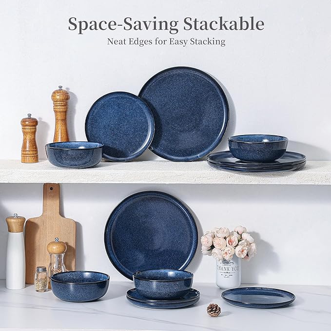 Dinner Plates Set of 4: Ceramic 10.7 Inch Handmade Reactive Glaze Stoneware Plates for kitchen, Modern Dinnerware Plates, Microwave & Dishwasher Safe, Scratch Resistant (Blue)