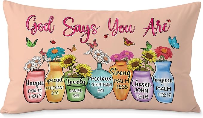 God Says You are Christian Floral Butterfly Pilow Covers 12x20, Christian Faith Based Gifts for Women, Inspirational Bible Verse Pillow Covers for Girls Room Dorm Apartment(Pink)