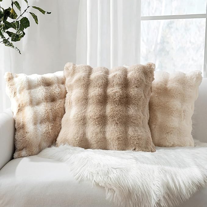 MIULEE Pack of 2 Decorative Pillow Covers Thick Soft Plush Faux Fur Lumbar Throw Pillows Luxury Home Decor for Couch Bedroom Living Room Sofa,12x20 Inch Khaki