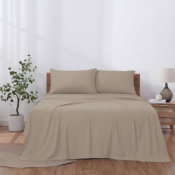 Modern Threads Soft Microfiber Solid Sheets - Luxurious Microfiber Bed Sheets - Includes Flat Sheet, Fitted Sheet with Deep Pockets, & Pillowcases Khaki Full
