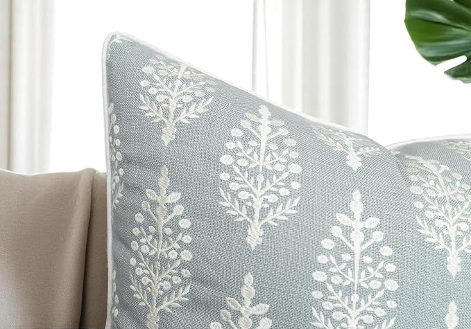 Chandni Paiseley Embroiderd Decorative Square Accent Throw Pillow Cover - Sofa, Chair, Couch, Bedroom, Living Room, Farmhouse Home Decor - 18x18 Inches-Robins Egg