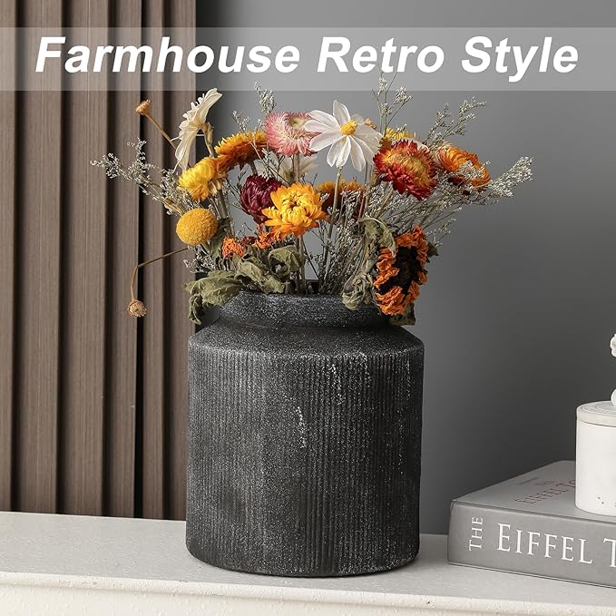 Farmhouse Vase for Home Decor, Vintage Rustic Terracotta Flower Vase Suitable for Home Decor, Living Room, Shelf, Dining Table. 7IN（Frosted Dark Blue） ZSHLXM