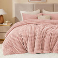 BEDELITE Fleece Queen Comforter Set -Super Soft & Warm Fluffy Dusty Pink Bedding, Luxury Fuzzy Heavy Bed Set for Winter with 2 Pillow Cases
