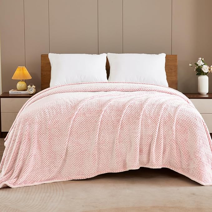 Exclusivo Mezcla Fleece Bed Blanket King Size, Super Soft and Warm Blankets for Couch, Sofa and Bed Waffle Textured, Cozy, Fuzzy and Lightweight (Mixed Pink, 90x104 Inches)