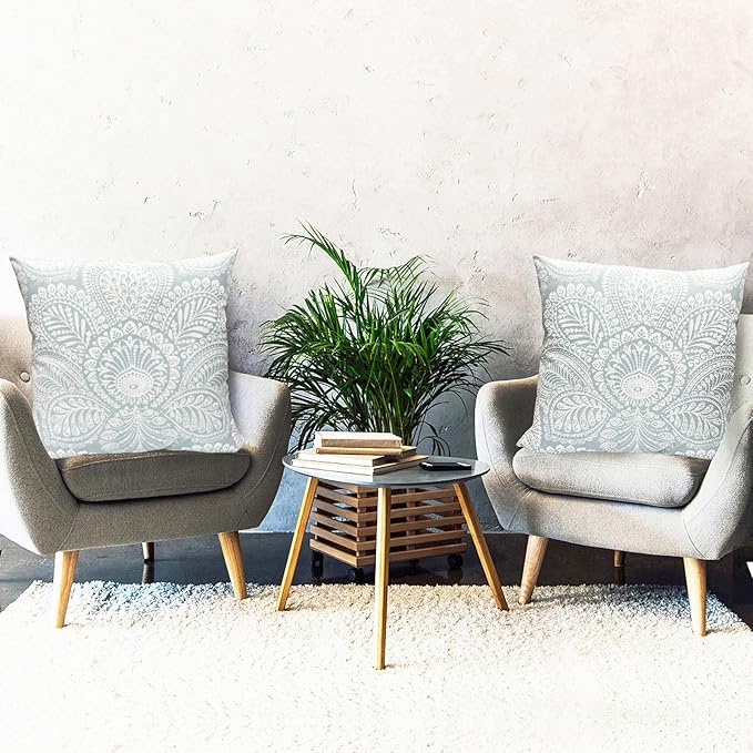 Decorative Throw Pillow Covers Set of 2 Light Blue Retro Pillow Covers 16x16 inch Super Soft Short Plush Square Throw Pillows,Farmhouse Outdoor Boho Pillow Covers for Couch Living Room