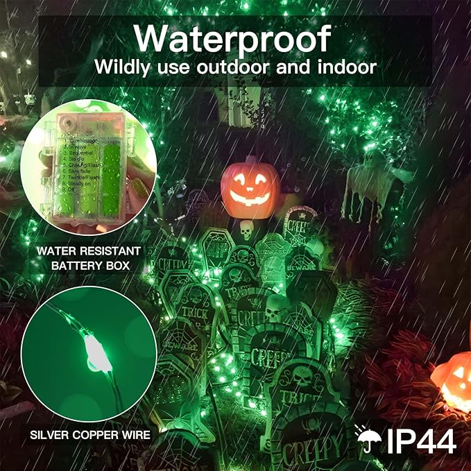 suddus Green Christmas Lights Battery Operatd, 66ft 200LED St Patricks Day Decorations Indoor, Fairy Twinkle Light with Remote for Halloween, Bedroom, Patio, Backyard, Outdoor Decorations