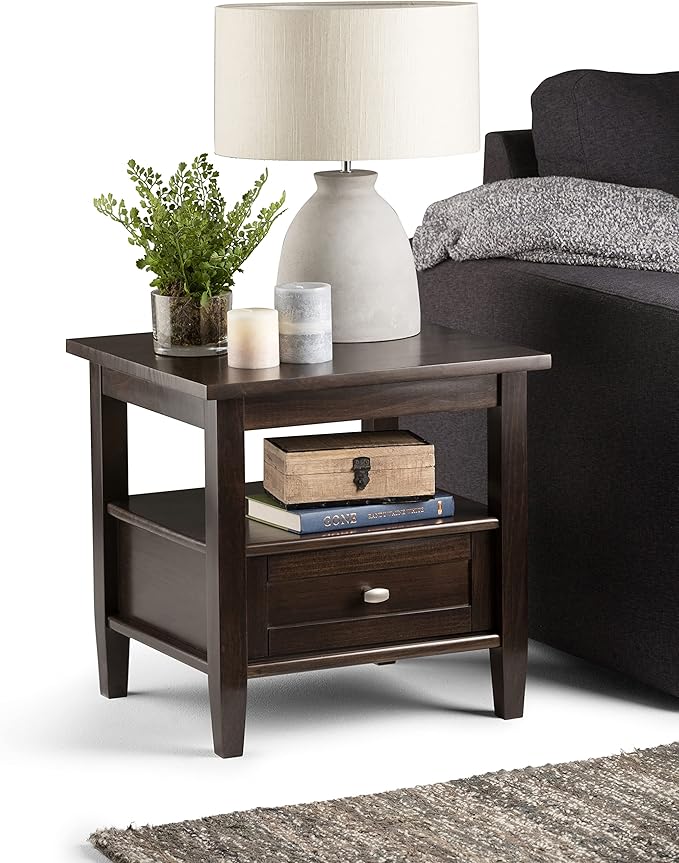 SIMPLIHOME Warm Shaker SOLID WOOD 20 inch Wide Rectangle Transitional End Side Table in Tobacco Brown for the Living Room and Bedroom