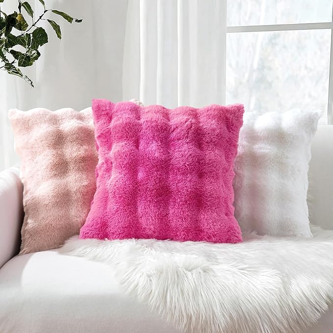 MIULEE Pack of 2 Decorative Pillow Covers Thick Soft Plush Faux Fur Throw Pillows Luxury Home Decor for Couch Bedroom Living Room Sofa,18x18 Inch Hot Pink