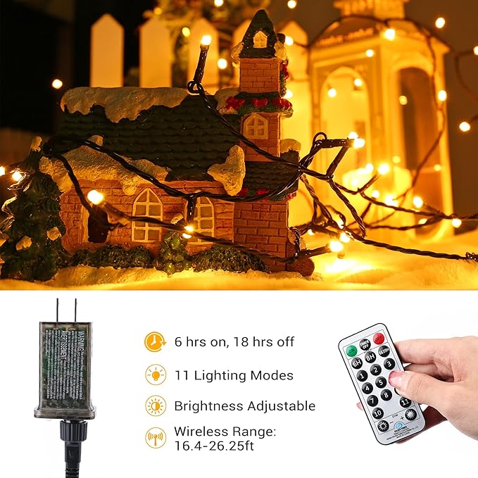 Brizled Christmas Lights, 65.67ft 200 LED Color Changing Tree Lights 11-Function Warm White & Multicolored Christmas Lights, Connectable 29V Safe Adapter Remote Decorative Lights String for Xmas Party