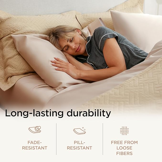 Threadmill Luxury 800 Thread Count 100% Cotton Sheets - Light Beige Sateen Weave Twin Size Bed-Sheets, Better Than Egyptian Cotton,3 Pc Solid Soft Bedding Set, Fits 15" Deep Pocket