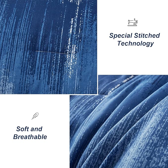 Dinjoy Ombre Blue Comforter Set Twin Size Reversible Gradient Blue Grey Boho Bedding Set for Men Women 7 Pieces Bed in A Bag Bohemian Bed Set with Comforter, Sheets, Pillowcases & Shams