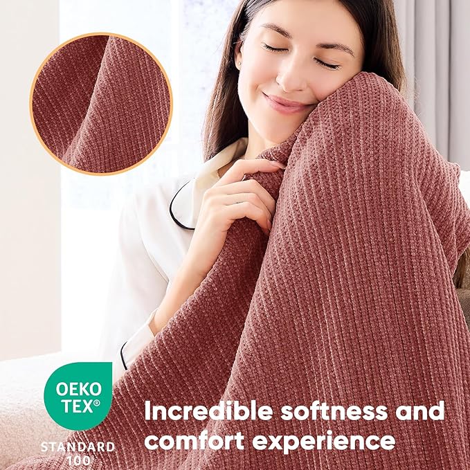 inhand Coral Pink Throw Blanket for Couch Bed,Chunky Chenille Woven Soft Warm Christmas Blankets Gifts for Women with Tassels, Cozy Boho Farmhouse Fall Winter Decor,50"x60",Extra Thick