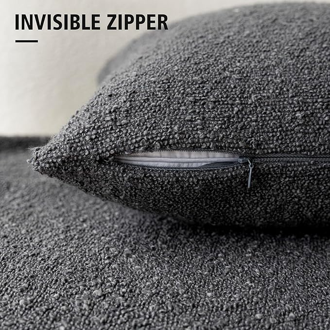 Foindtower Decorative Boucle Throw Pillow Covers Accent Solid Pillow Cases Cozy Soft Textured Couch Cushion Case for Chair Sofa Bedroom Living Room Home Decor 22 x 22 Inch,Dark Grey