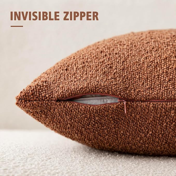 Foindtower Decorative Textured Boucle Throw Pillow Covers Accent Solid Pillow Cases Neutral Soft Cozy Couch Cushion Case for Chair Sofa Bedroom Living Room Home Decor 16x16 Inch,1PC,Burnt Orange Hazel