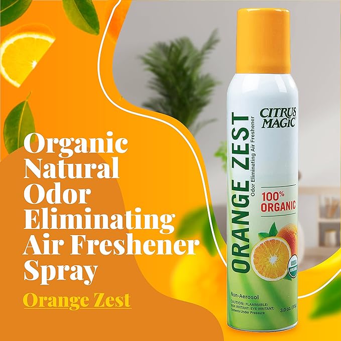 Citrus Magic Organic Natural Odor Eliminating Air Freshener Spray, Orange Zest, 3-Ounce, Pack of 3