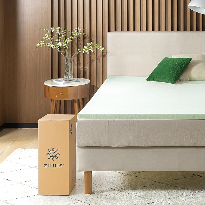 ZINUS 2 Inch Green Tea Memory Foam Mattress Topper, Smaller, More Convenient WonderBox Packaging, Pressure-Relieving Layers, CertiPUR-US Certified, Queen
