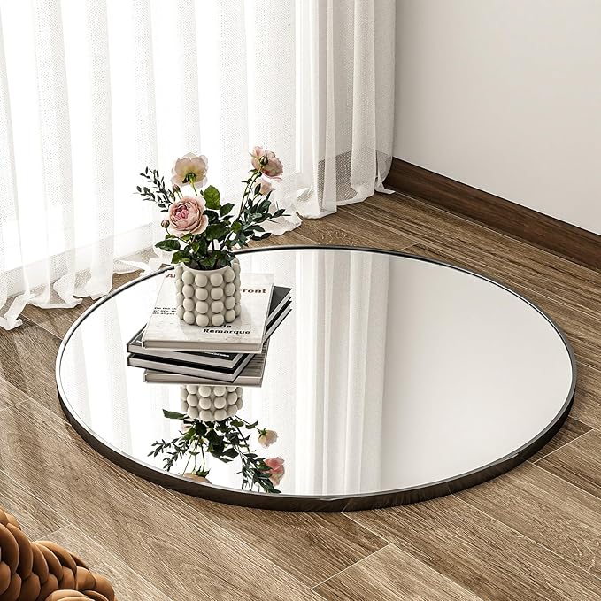 Round Mirror Wall Mounted Mirror - 28" Circle Mirror Bathroom Vanity Mirror with Aluminum Frame for Bedroom Living Room, Entryway Decor Black Mirror