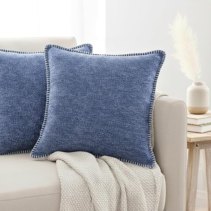 22x22 Pillow Cover Pack of of 2 Navy Blue Soft Textured Chenille Comfy Cozy Large Cushion Covers for Couch Pillows Modern Decor Square Big Pillows Cases Sofa Pillows Farmhouse Decor