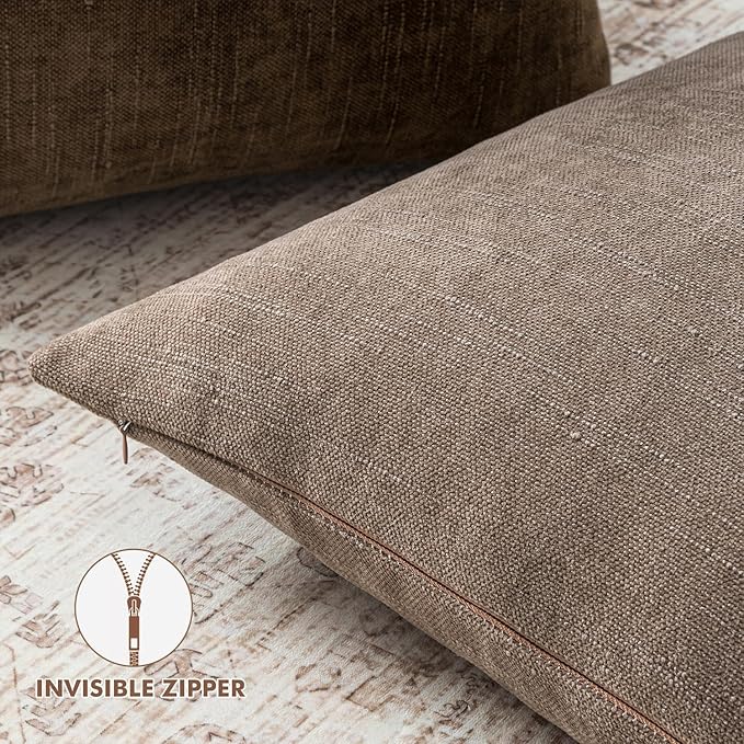 Woaboy Set of 2 Textured Throw Pillow Covers Decorative Soft Accent Square Chenille Pillowcases Neutral Farmhouse Cushions Modern Home Decor for Couch Sofa Bedroom Living Room 24x24 Inch, Taupe Gray
